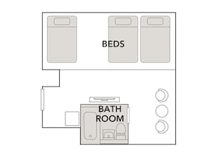Quarto standard, 3 camas de solteiro, para não fumantes | Cofres nos quartos, escrivaninha, espaço de trabalho para notebook