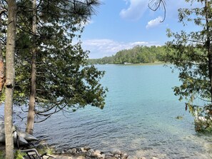 On the beach, sun-loungers