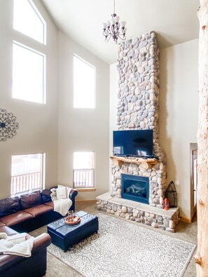 Televisión, chimenea, videojuegos y reproductor de DVD 