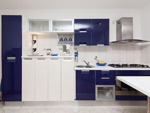 Fridge, oven, stovetop, coffee/tea maker