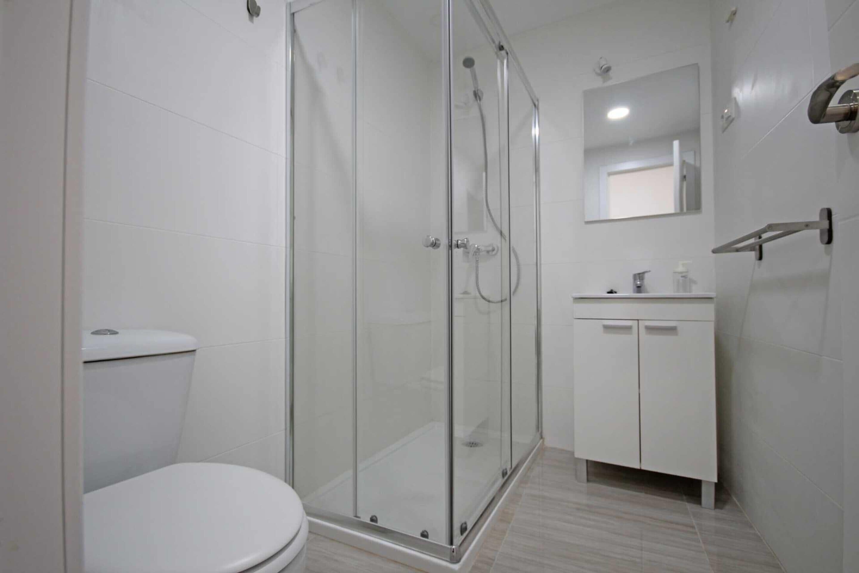 Shower, soap, toilet paper