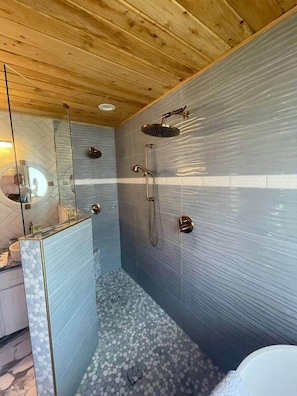Ensemble douche/baignoire, sèche-cheveux, serviettes fournies, savon