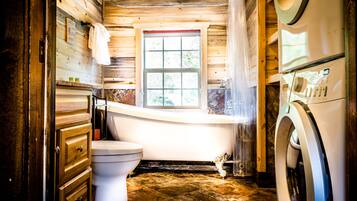 Combined shower/tub, hair dryer, towels