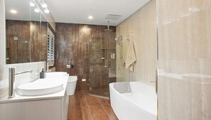 Ducha, secador de pelo y toallas