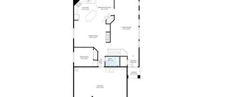 A floor plan of a residential property with a covered patio, kitchen, dining area, living room, bedroom, bathroom, and a garage.