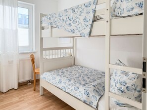 2 bedrooms, desk, travel crib, WiFi