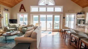 TV, fireplace - Just Bluffin': Keuka Lake Luxury Rental + Hot Tub! Close to Wineries (Penn Yan)
