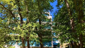 A multi-story building with a modern architectural design, surrounded by lush green trees. - Holiday Park (Varna)