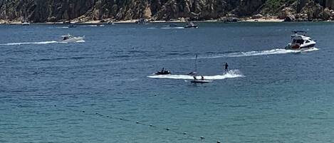 On the beach, beach towels