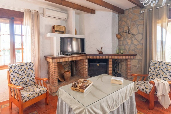 Una televisión, una chimenea