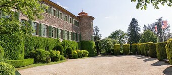 Restored windmill with countryside view
