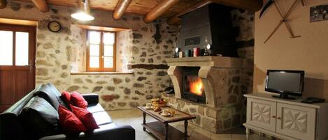 TV, fireplace