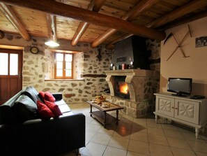 TV, fireplace - Charming 19th Century Stone House by a Brook, Near Medieval Village (Allègre)