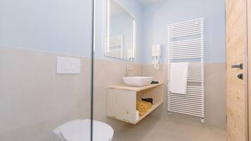 Shower, free toiletries, hair dryer, towels