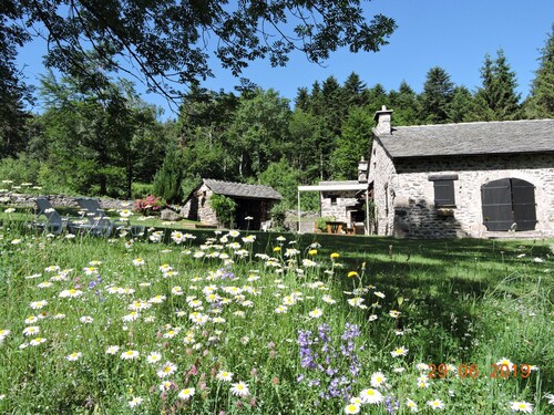 Maison isolée, au cœur des volcans, terrain clos, jeux, confort, cheminée, proche forêts et villages.