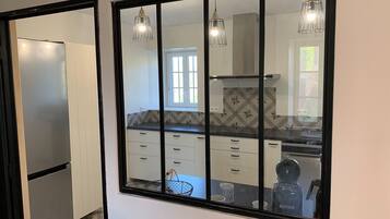 Fridge, microwave, dishwasher