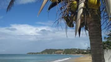 En la playa, camastros y toallas de playa