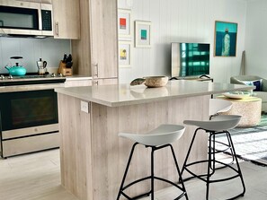 Fridge, microwave, oven, stovetop -  Newly Renovated Second Floor 1 Bedroom Beachfront Condo (Fort Myers Beach)