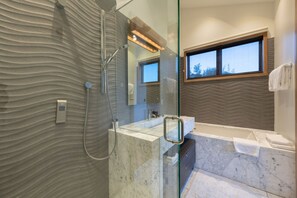 Bathtub, hair dryer, towels