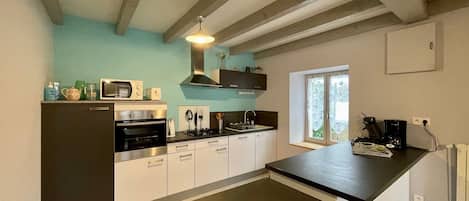 Fridge, microwave, dishwasher