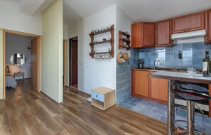 Fridge, stovetop, cookware/dishes/utensils