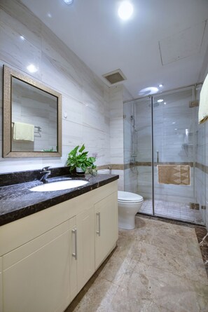 Dusche, Hydromassagedusche, kostenlose Toilettenartikel, Haartrockner