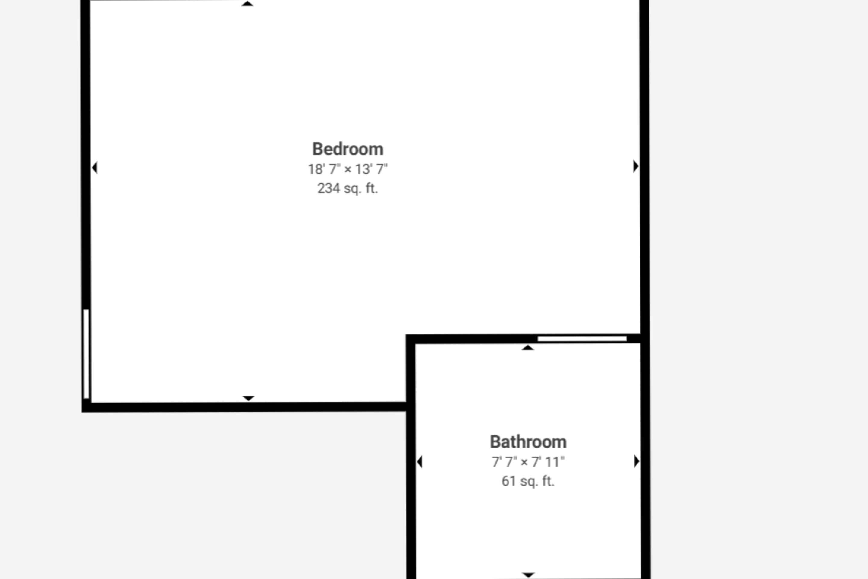 A bedroom and bathroom layout with dimensions: Bedroom 18'7" x 13'7" (234 sq. ft.), Bathroom 7'7" x 7'11" (61 sq. ft.).