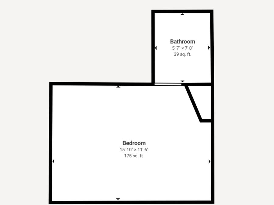 A floor plan with a bedroom measuring 15'10" x 11'6" and a bathroom measuring 5'7" x 7'0", totaling 39 sq. ft.