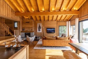 TV, fireplace, stereo - Chalet with spa/heated pool, lake view, ski-in/ski-out access, fire pit, 5-star rating (Les Angles)