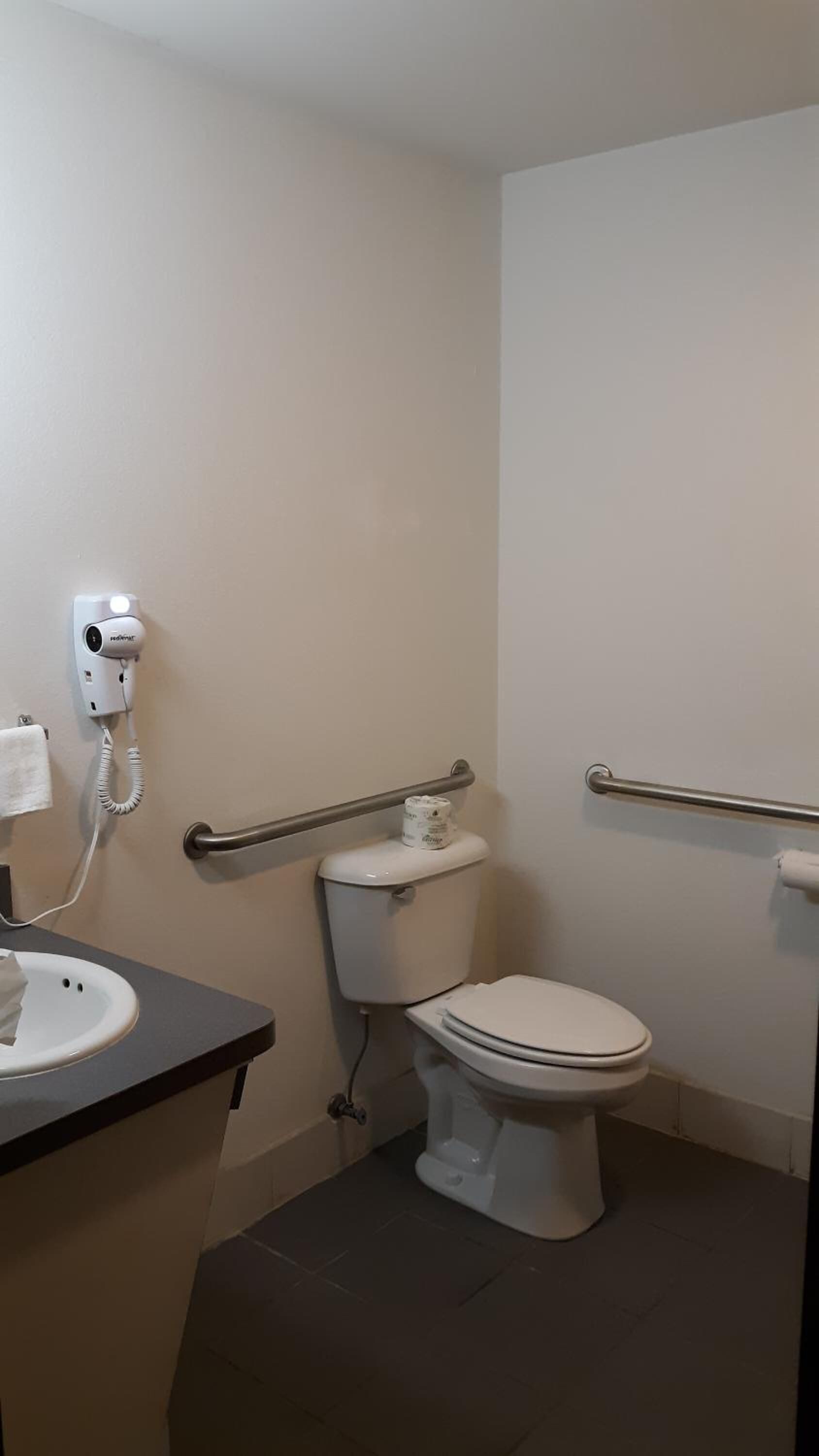 combined shower/bathtub, free toiletries, hair dryer, towels