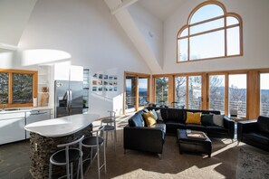 Smart TV, fireplace, books, stereo - Vermont`s Mountain Villa: Hot tub, Ski views, Pet+ (Andover)