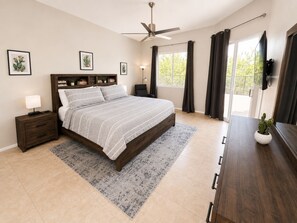 3 bedrooms, desk, iron/ironing board, travel crib