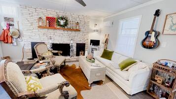 TV, fireplace, DVD player, video library