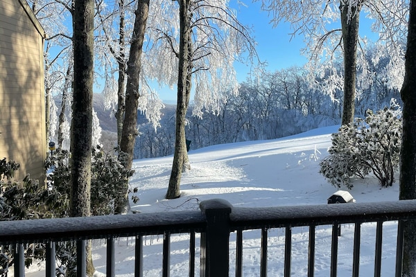 Direct Slope Access! Watch the skiers go down the mountain from our couch.