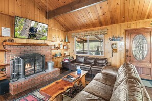 Smart TV, fireplace, foosball