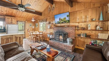 Smart TV, fireplace, table football