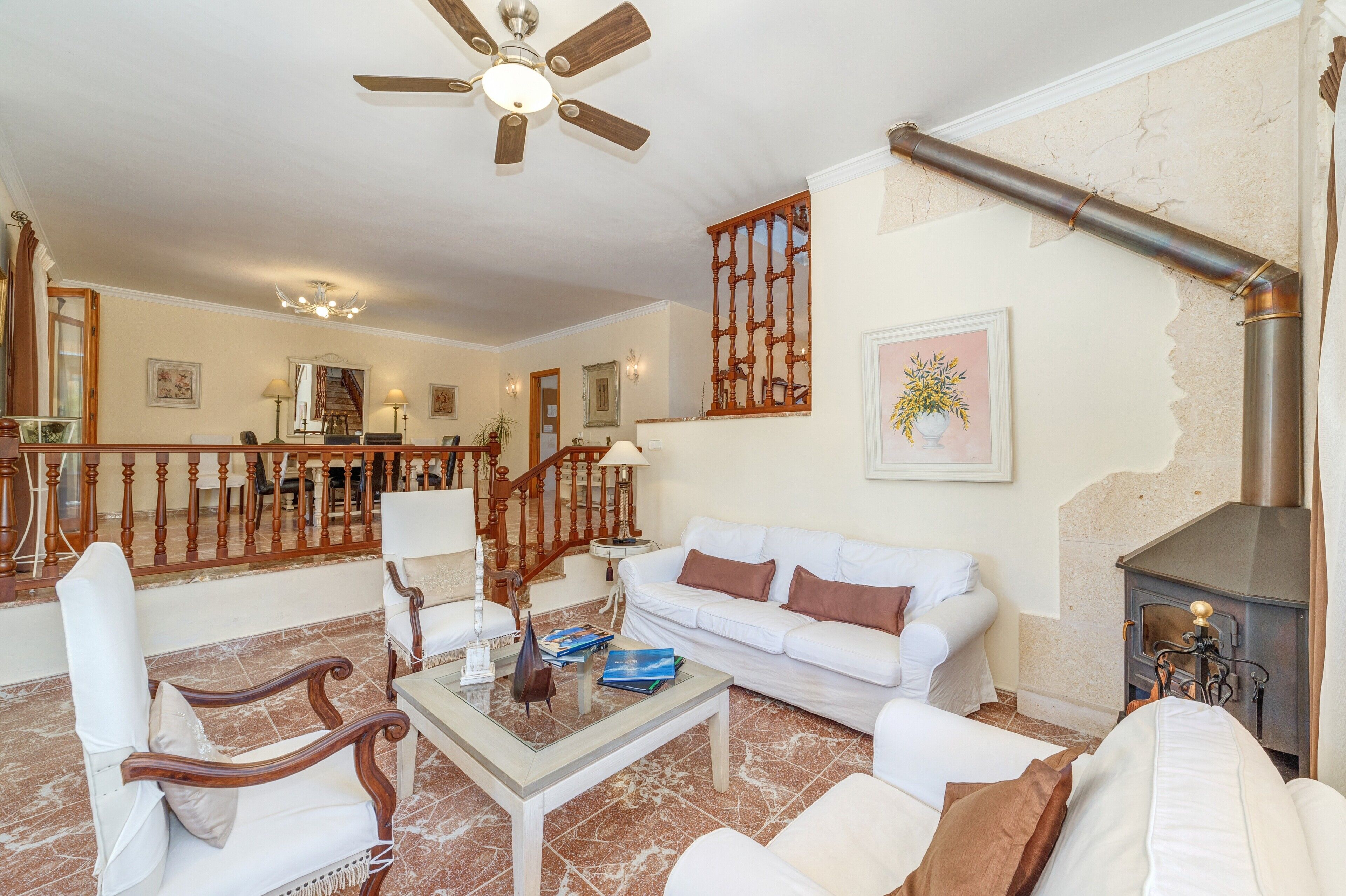 Televisio, takka, DVD-soitin, pöytätennispöytä