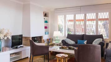 TV, fireplace, DVD player, stereo