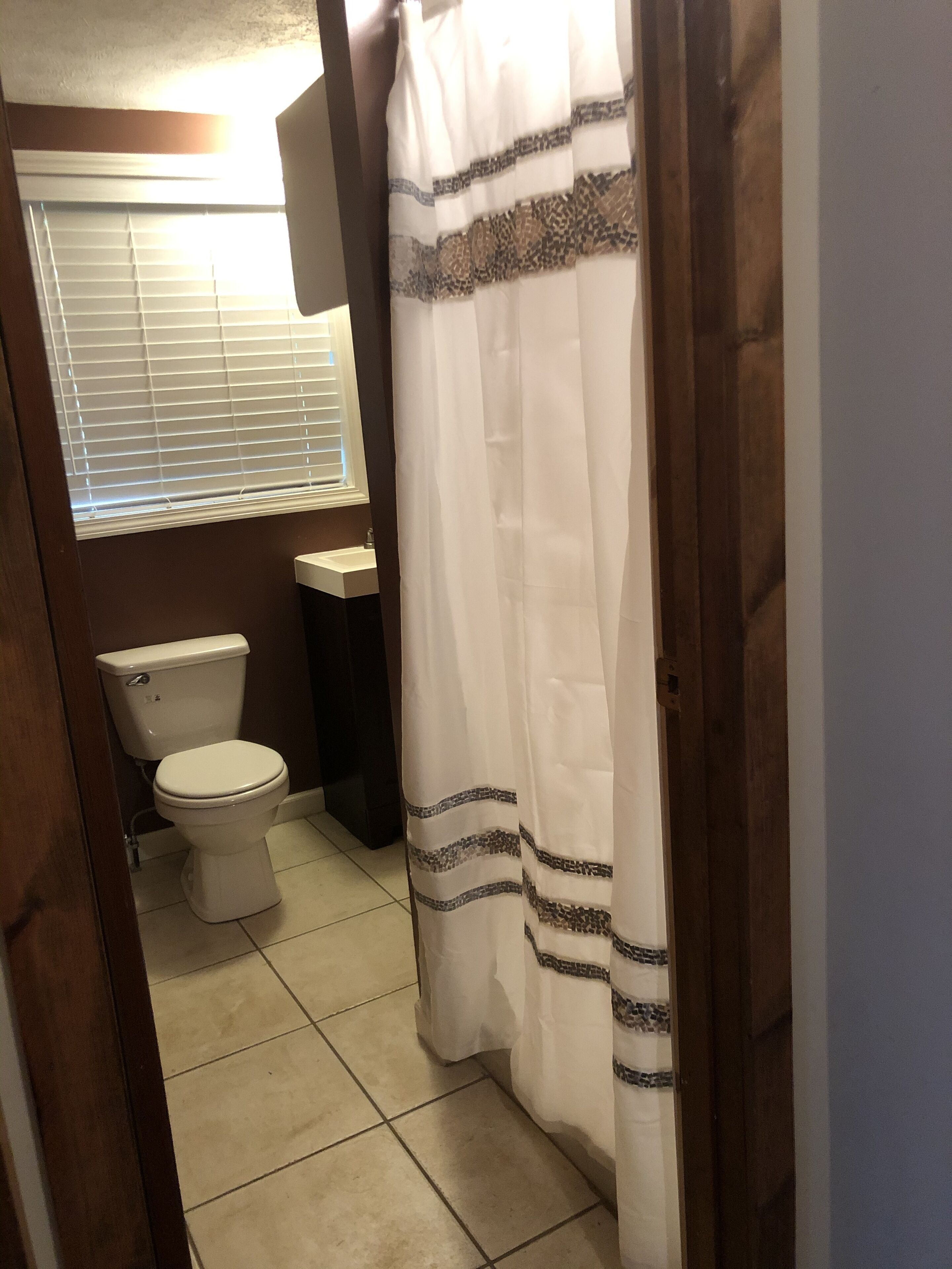 Combined shower/tub, hair dryer, towels, soap
