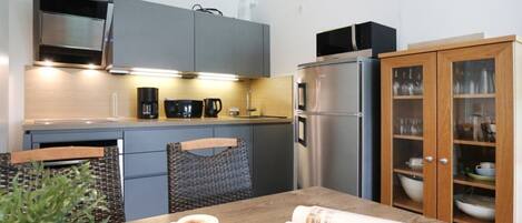 Fridge, microwave, oven, dishwasher