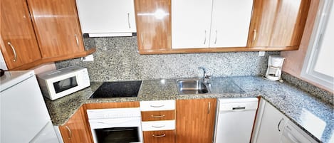 Fridge, microwave, stovetop