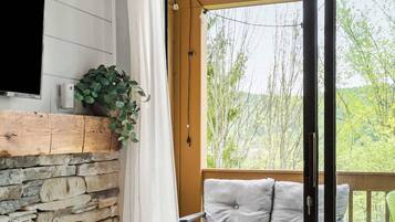 Televisión, chimenea, videojuegos y estéreo