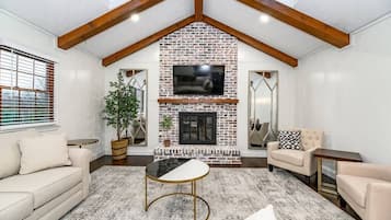 Flat-screen TV, fireplace, offices