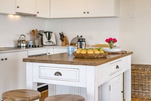 Fridge, oven, stovetop, coffee/tea maker