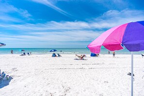On the beach, white sand