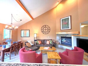 TV, fireplace - Twin Elk Mount Bross Condo • Ski-In • Walk to Main St • Hot Tub (Breckenridge)