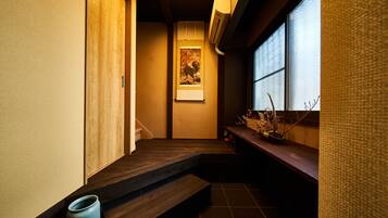 Individually decorated, desk, laptop workspace, blackout drapes