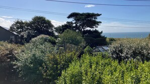 A residential area with dense vegetation, a house, and a view of the sea. - Kernyk (Helston)