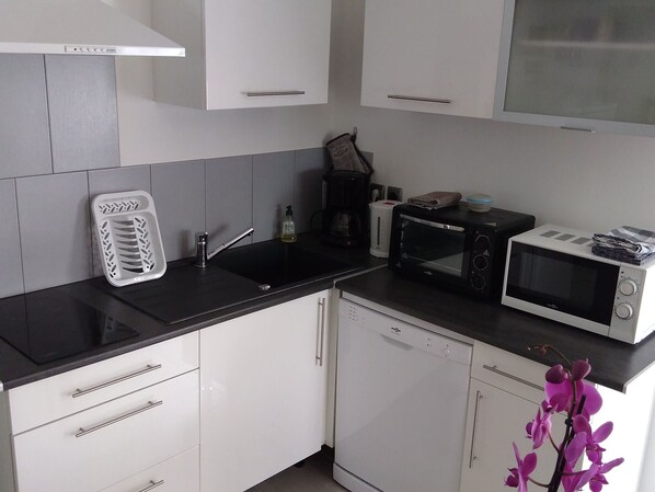 Fridge, microwave, oven, dishwasher