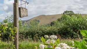 A wooden signpost with a hanging sign that reads "The Dingle." - The Big Dingle (Church Stretton)